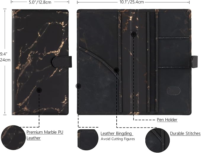 Car Registration and Insurance Card Holder, Vehicle License Document Glove Box Compartment Organizer, Interior Car Accessories for Women Men (Marble Black)
