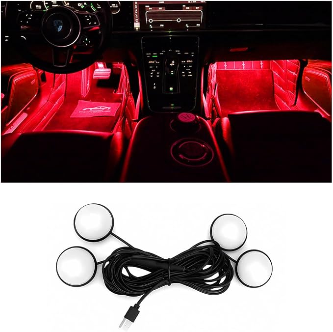 Car Interior LED Lights, Automotive Ambient Neon Light Kit with USB Port, Car Accessories, Gifts for Men and Women, 4 in 1 Decoration Lights for Car, Garden, Home, Party（Red）