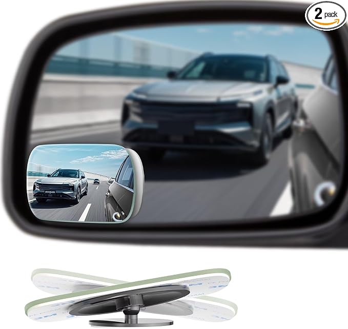 Blind Spot Mirrors 2 Pack, Frameless Side Mirror Blindspot Convex HD Glass Car Accessories, Side View Mirror Blindspot with Wide Angle Adjustable Stick for Car SUV and Trucks