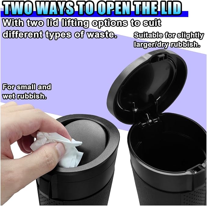 Car Trash Can Bin with Lid, Leakproof Automotive Side Door Garbage Can, Mini Vehicle Cup Holder Trash Bin, Portable Auto Organizers & Storage Accessories for Car, Home, Office (2PCS/Black)