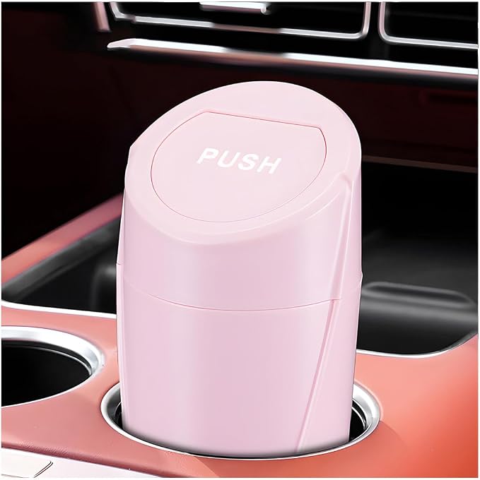Wevdn Car Trash Can Bin with Lid, Mini Leakproof Vehicle Side Door Cup Holder Trash Can with Lid, Multipurpose Organizer Portable Garbage Bin for Cup Holder Car Home Office (Pink)