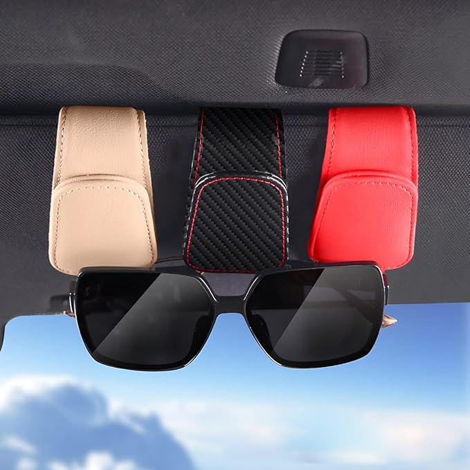 Sunglasses Holders for Car Sun Visor, Leather Eyeglasses Hanger Mounter, Magnetic Glasses Holder and Ticket Card Clip, Auto Interior Accessories Universal for SUV Pickup Truck