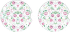 Car Coasters for Drinks Absorbent,2 Pack Cup Holders,2.56" Ceramic Stone & Non-Scratch Cork Base Coasters,Auto Accessories for Women & Men(Pink Flowers).