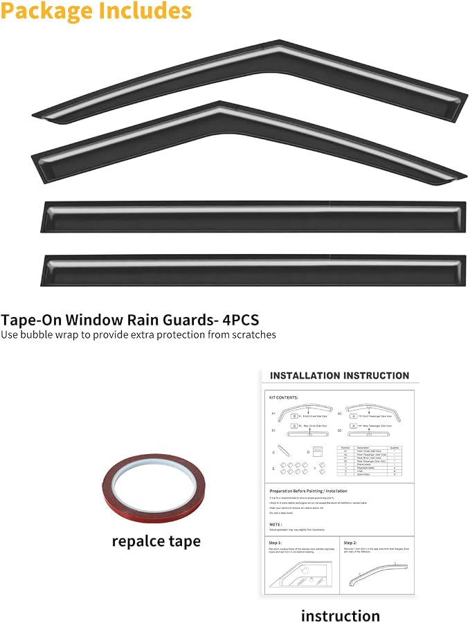 Outside-Mount Window Rain Guards Fit for 2024 2025 2026 Hyundai Santa Fe, Extra Durable Window Visors Wind Deflector Dark Smoke Vent Shades Car Tape-on 4-pcs with Thicker
