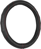 Ergonomic Steering Wheel Cover/Protector for Small Size Steering Wheels in Cars, SUVs, Boats (13.5-14.5") - Grip Drive Pro Comfort Grip (Black/Red Stitching)