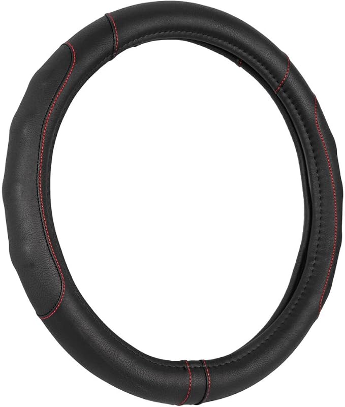 Ergonomic Steering Wheel Cover/Protector for Small Size Steering Wheels in Cars, SUVs, Boats (13.5-14.5") - Grip Drive Pro Comfort Grip (Black/Red Stitching)