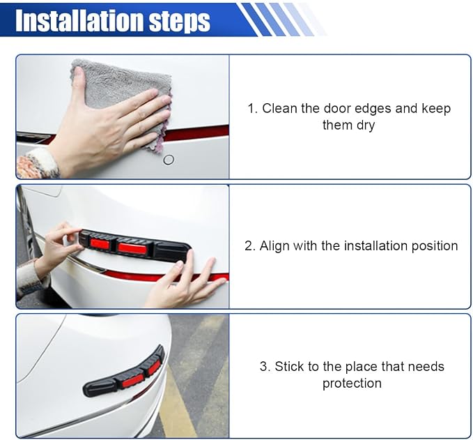 YoRise 2PCS Car Bumper Guard Strip, Anti-Collision Anti-Scratch Car Bumper Protector Trim with Reflective Patch, Foldable Door Edge Guard for Most Cars (Red)