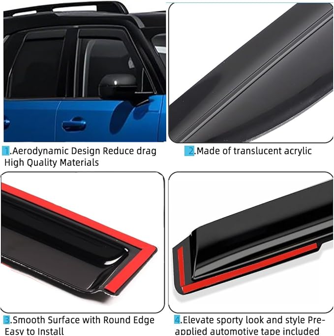in-Channel Window Visors Rain Guards for Toyota Camry 2018-2024 | Window Deflectors, Vent Visor, Sun Shades, Window Shields, Truck Accessories, Dark Smoke