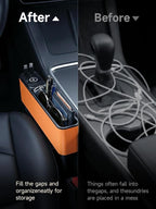 Car Seat Gap Filler Organizer with 69W Retractable Car Charger | 2 USB Ports and 2 Charging Cable Car Seat Organizer, Seat Gap Storage Box for Sedans Suv Truck, Car Interior Accessories