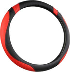Customized Auto Car Steering Wheel Cover for Dodge RAM 1500 2500 3500, 15.5-16 inch (Black+Red-Large Size)