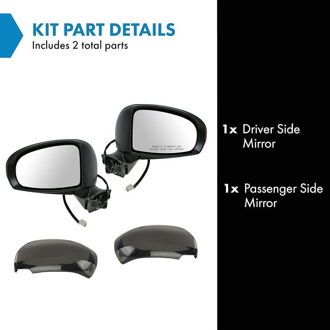 2 Piece Driver and Passenger Side Mirror Assembly Set Electric Adjustment Heated No Memory Black Compatible with 2010-2015 Toyota Prius TO1320262 TO1321262