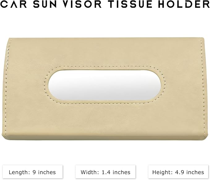 Car Tissue Holder, Auto Sun Visor Napkin Holder Hanging Paper Towel Dispenser with Tissue Refill, Premium Leather Napkin Case Mask Organizer for Backseat & Visor, Car Accessories (Beige)