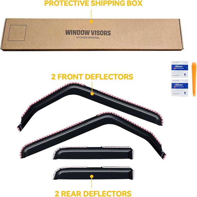 in-Channel Rain Guards for Jeep Wrangler JL 2018-2026/ Jeep Gladiator 2020-2026, Window Visor Shields Vent Deflector Shade Wind Dark Smoke 2019 2021 2022 2023 2024 2025, Tape-On Outside-Mount, 4PCS