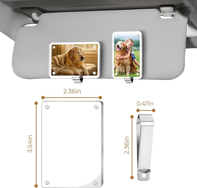 4-Pack Car Picture Holder, Acrylic Car Visor Photo Clips, Personalized Car Accessories Magnetic Car Sunshade Photo Frame for Adding Family or Personal Photos, Gifts