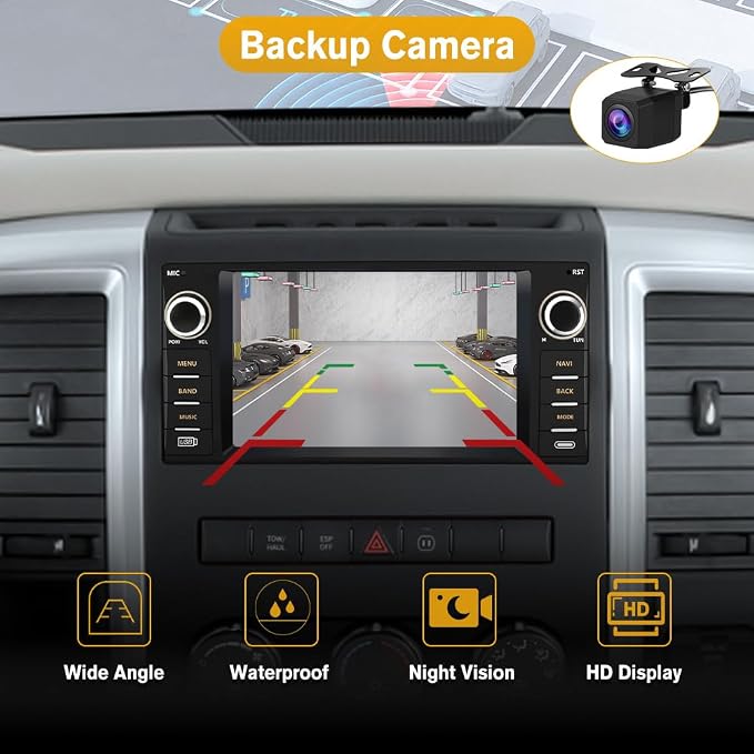 Car Radio Stereo for Dodge Ram 1500 2500 3500 2009 2010 2011 2012 Avenger Challenger 2008 2009 2010 2011 2012 2013 2014, 7 Inch Touch Screen with Wireless CarPlay Android Auto Backup Camera