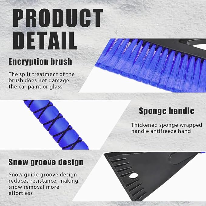 Snow Brush and Ice Scrapers for Car Windshield, Car Scraper Snow Clearing Brush, 2-in-1 Detachable Snow Removal Tool with Ergonomic Foam Grip Winter Accessories for Cars, Trucks, SUVs