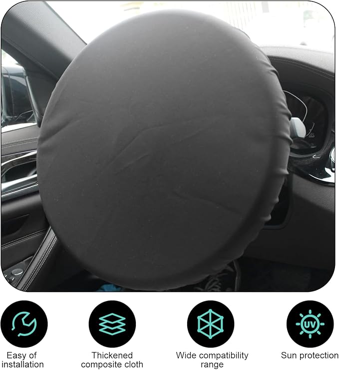 Car Steering Wheel Sunshade, Universal 15.7" Steering Wheel Sunshade, Full Coverage Auto Interior Wheel Sunshade Accessory, Suitable for Sedans SUVs Trucks (Black)