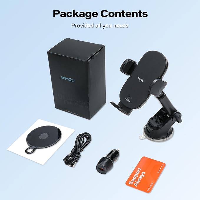 Suction Phone Mount Wireless Car Charger, 15W Dashboard Wireless Charger for Car, Compatible with iPhone, Samsung, LG and More