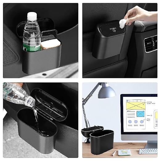 Leak-Proof mini car Trash can, 150 Garbage Bags, with lid, can be Placed on the Desk or Hung, Perfect car Accessory!
