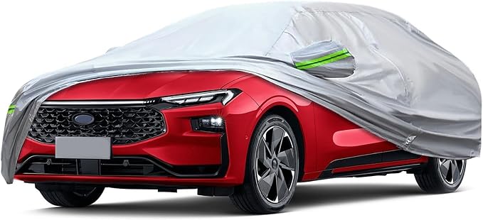 Heavy Duty Car Cover 189"×75"×59" Waterproof All-Weather Sedan Cover with Zipper Door+Windproof Straps，UV Snowproof Dustproof Fit for Toyota Corolla Honda Civic VW Jetta Kia Forte Elantra+More