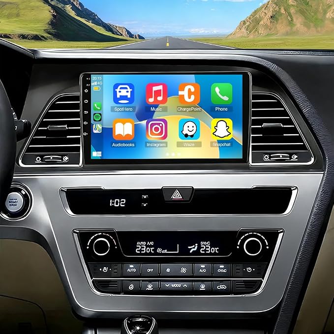 Car Radio for Hyundai Sonata 2015 2016 2017 with Wireless CarPlay Android Auto, 9 Inch Touch Screen Stereo for Hyundai Sonata WiFi GPS Navigation Bluetooth AHD Backup Camera-2+32GB