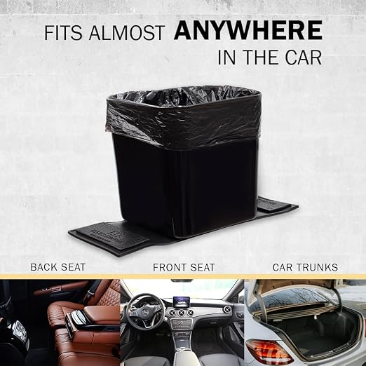 Car Trash Can with Stability Wings – Leakproof Portable Garbage Bin for Fabric & Rubber Mats – Compact Durable Plastic Auto Organizer for Cars, SUVs, Trucks (Black, Large)