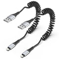 Coiled Lightning Cable, 2 Pack Retractable iPhone Charger Cord for Car, USB to Lightning Cable Fast Charging Compatible with iPhone 14 13 12 11 Pro Max Mini 10 8 Plus XR SE, AirPods