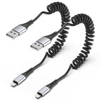 Coiled Lightning Cable, 2 Pack Retractable iPhone Charger Cord for Car, USB to Lightning Cable Fast Charging Compatible with iPhone 14 13 12 11 Pro Max Mini 10 8 Plus XR SE, AirPods