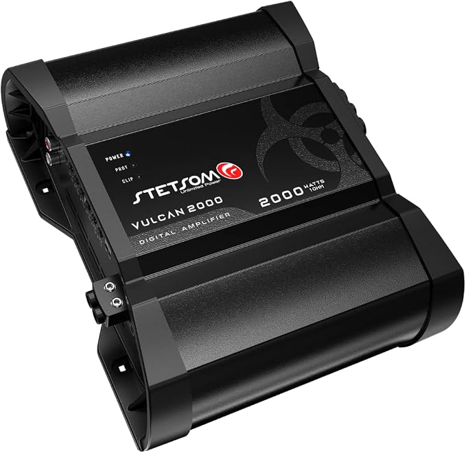 Vulcan 2000 1 Ohm Car Amplifier, Mono Full Range 2000.1 2K Watts RMS, 1Ω Stable Car Audio, HD Sound Quality, Crossover & Bass Boost, Car Stereo Speaker Subwoofer MD, Smart Coolers