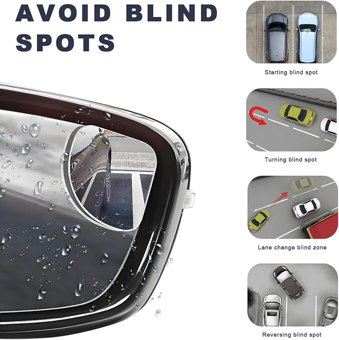 2 PCS Car Blind Spot Mirror, Fan-Shaped 360 Degree Rotating HD Glass Wide Angle Convex Rear View Mirror, Adjustable Frameless Side Blindspot Mirrors for Car SUV Truck RV Van