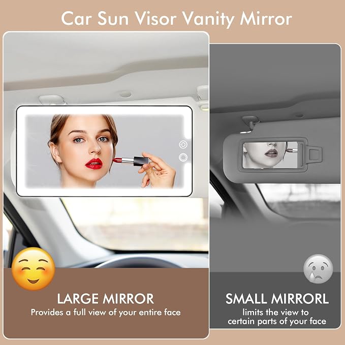 Car Sun Visor Vanity Mirror with Lights, Rechargeable LED Car Visor Makeup Mirror with 3 Color Dimmable Lights - Universal Accessories for Cars, SUVs, Trucks (Black)