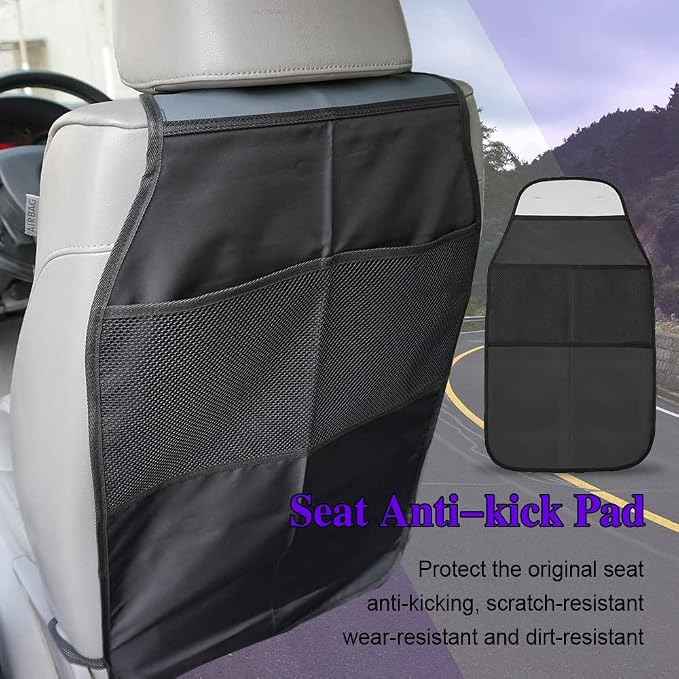 Car Kick Mats for Kids, Back Seat Protector with Organizer, Kick Mats Back Seat Protector, Vehicle Back Seat Kids Safety Accessories Fit for Most Cars, SUV, Truck, Minivan Seats