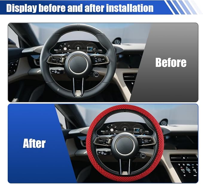 Elastic Stretch Steering Wheel Cover, 15" Breathable Microfiber Ice Silk Steering Wheel Protector, Universal Anti-Slip Car Warm in Winter&Cool in Summer Accessories for Men Women (Red)
