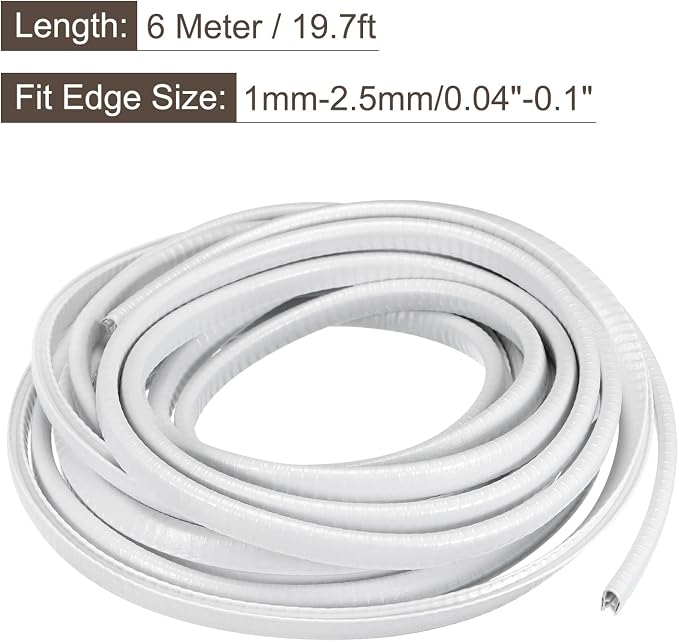 U Channel Edge Trim, 19.7ft Length Rubber Guard Seal Strip Edge Protector Fit for 1-2.5mm Edge, (15/64" W x 25/64" H) White