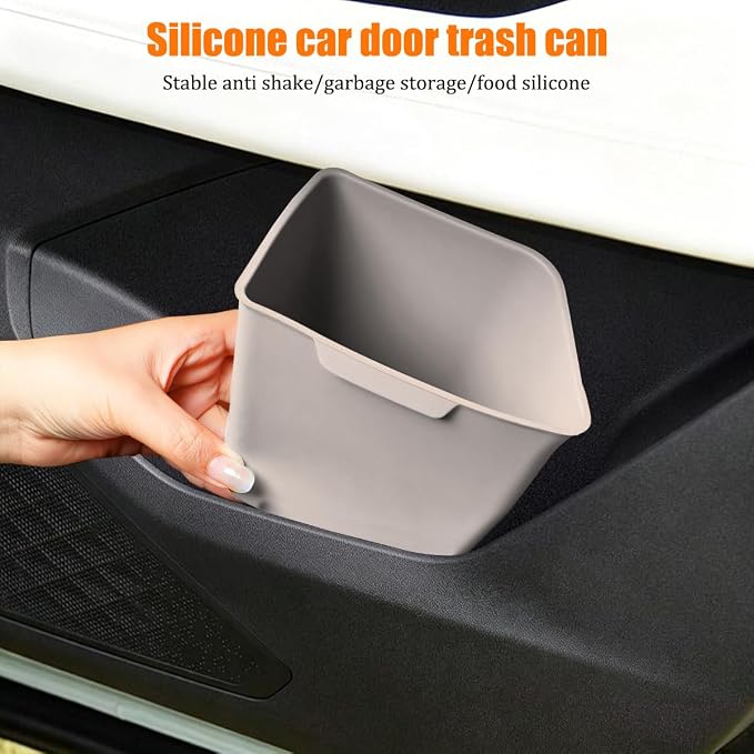 Car Trash Can, Silicone Portable Vehicle Side Door Garbage Container Trash Bin, Multifunctional Auto Interior Dustbin Garbage Can Storage Organizer, Universal Fit (Left/Gray)