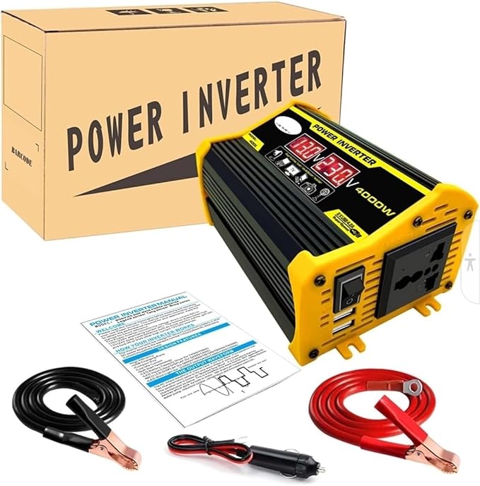 High-Power Peak 4000W DC to AC Power Inverter – 12V to 110V/220V Converter with Dual USB Ports, Universal AC Outlet, LED Display for Cars, Trucks, RVs, and Home Backup (110V)