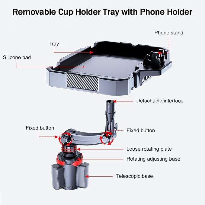 7.9-9.8in Expandable Car Cup Tray, 360 Rotating w/Phone Holder for RV Truck | Road Trip Essentials / Travel Must-Have / Snacks Food Tray