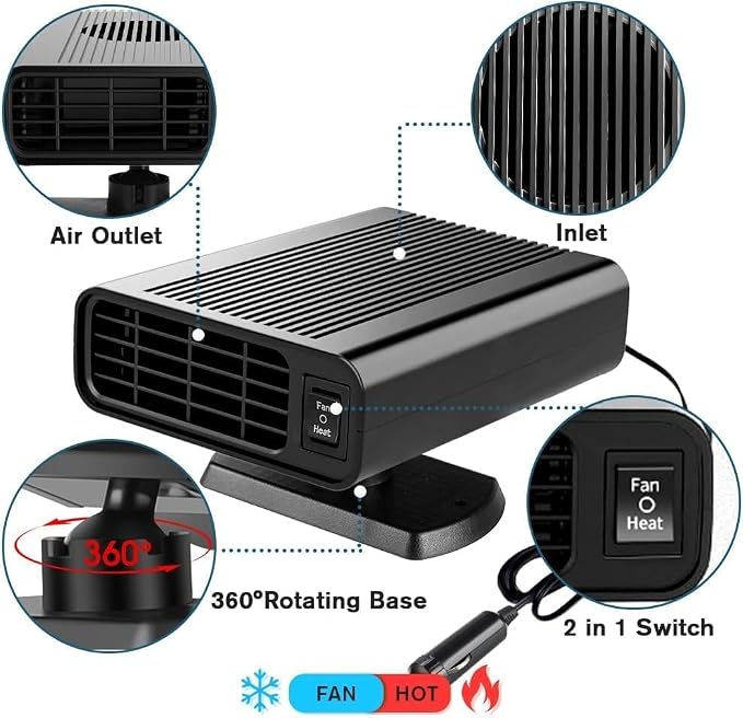 12V 150W Dual Use Car Cooling Heater Fan, Summer Quick Vehicle Cool Down Air Fan, Winter Windshield Defogger Defroster Portable Auto Fan Fit All Sedans Trucks SUVs