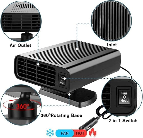 12V 150W Dual Use Car Cooling Heater Fan, Summer Quick Vehicle Cool Down Air Fan, Winter Windshield Defogger Defroster Portable Auto Fan Fit All Sedans Trucks SUVs