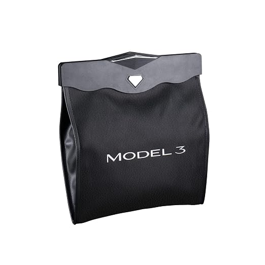 Trash Can for Tesla Model 3 2017-2023 Garbage Bag [Strong Magnetic Buckle] with LED Light 1PCS Backseat Hanging Garbage Bin Waterproof Faux Leather Model 3 Interior Accessories 2.5 Gallons