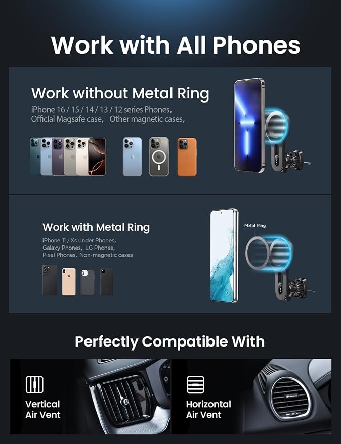 for MagSafe Car Mount, 2026 Magnetic Phone Holders for Car Air Vent Phone Mount [Ultra-Magnetic] Hands Free Cell Phone Holder Car Accessories for Men Women fit iPhone 17 16 15 14 13 Pro-Blue