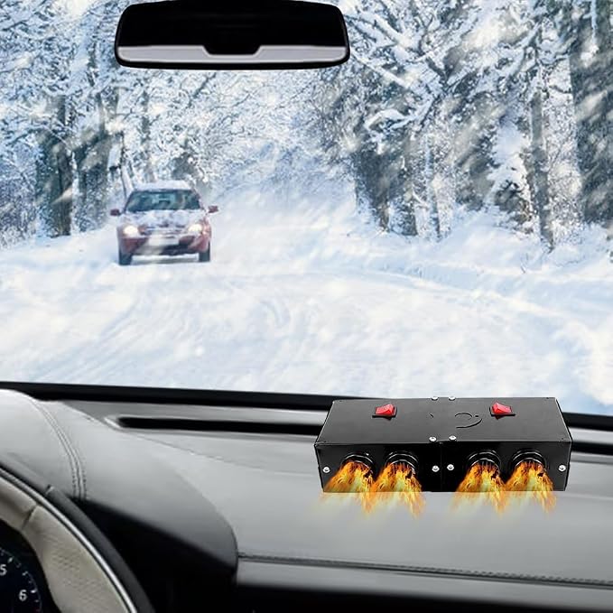 12V Car Heater Defroster, 500W Universal Windscreen Demister, 4 Holes Portable Car Defroster Windshield Heater for Truck Car Winter Defrosting Defogging Fast Heating with Mounting Accessories