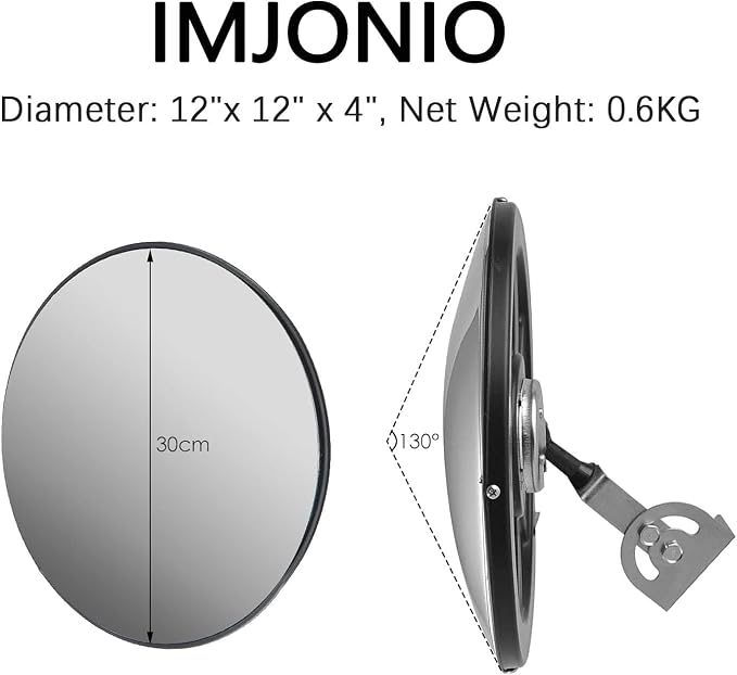 12" Acrylic Convex Mirror – Adjustable Wide Angle View Traffic Mirror for Enhanced Security Coverage in Rooms, Offices, Warehouses, Parking Lots, and Addressing Corner Blind Spot Areas