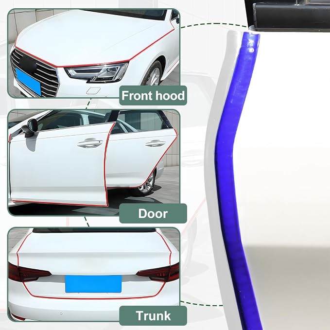 Car Door Protector Edge Guards, 33Ft Anti Collision U Shaped Automobile Door Seal Protector, No Glue Vehicle Exterior Edge Trim Protective Strip Accessories, Universal Fit (Blue)