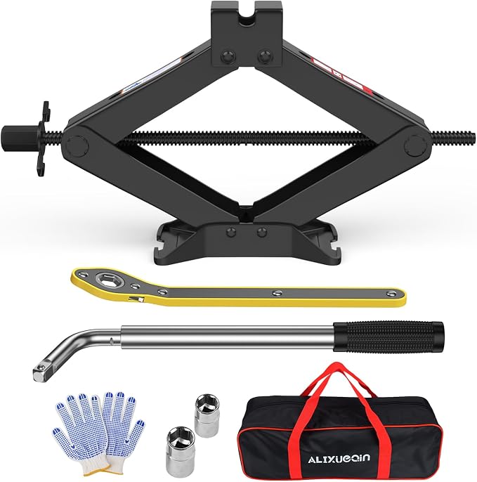 Car Jack Kit, 3 Ton (6614 lbs) Scissor Jack for Car, SUV, MPV | Alloy Steel Heavy Duty Scissor Car Jack, Portable Garage Tire Change Repair Tool, Outdoor Car Emergency Kit