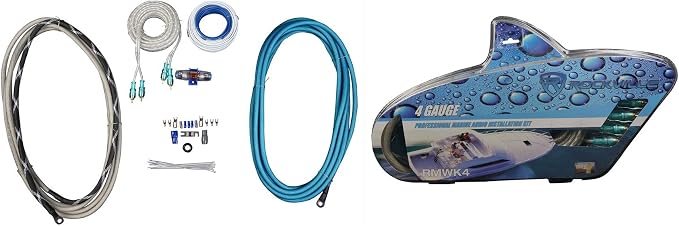 RMWK4 V2 4 AWG Gauge Waterproof Marine Amplifier Installation Kit | 18' Power/Ground, 20' Tinned-OFC RCA, 25' Speaker/Remote Wires, Waterproof Mini-ANL Holder, 80A and 120A Fuses