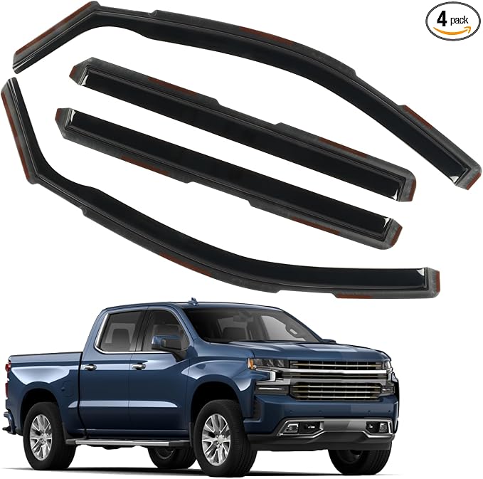 in Channel Window Rain Guards for 2019-2025 Chevy Silverado/GMC Sierra 1500 Crew Cab, Durable Window Vent Visors Shades Wind Deflectors, Exterior Car Accessories, 2020 2021 2022 2023 2024, 4PCS