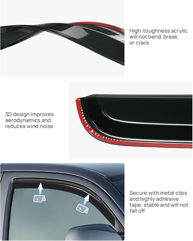 in-Channel Rain Guards Compatible with 2005-2015 Tacoma Double Cab Window Vent Visor Window Deflectors Vent Shades Tacoma Accessories