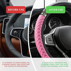Bling Soft Leather Steering Wheel Cover, Steering Wheel Protector, 15 Inch Rhinestones Car Elastic Protector with Crystal Diamond for Women Girls, Car Accessory for Vehicles (Pink)