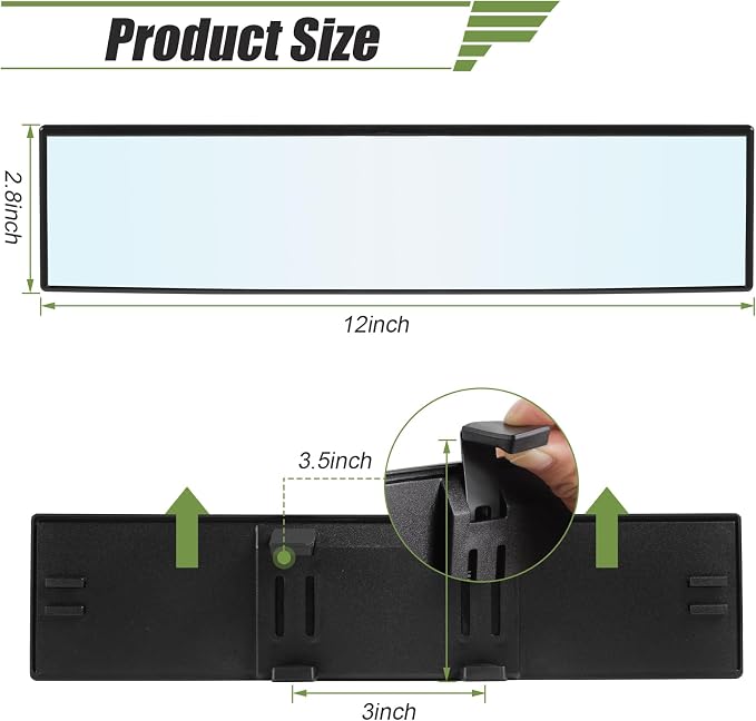 Rear View Mirror, 12 Inch Universal Wide Angle Rear View Mirror Accessories Panoramic Convex Clip-on for Cars, SUVs, Trucks, Vehicles